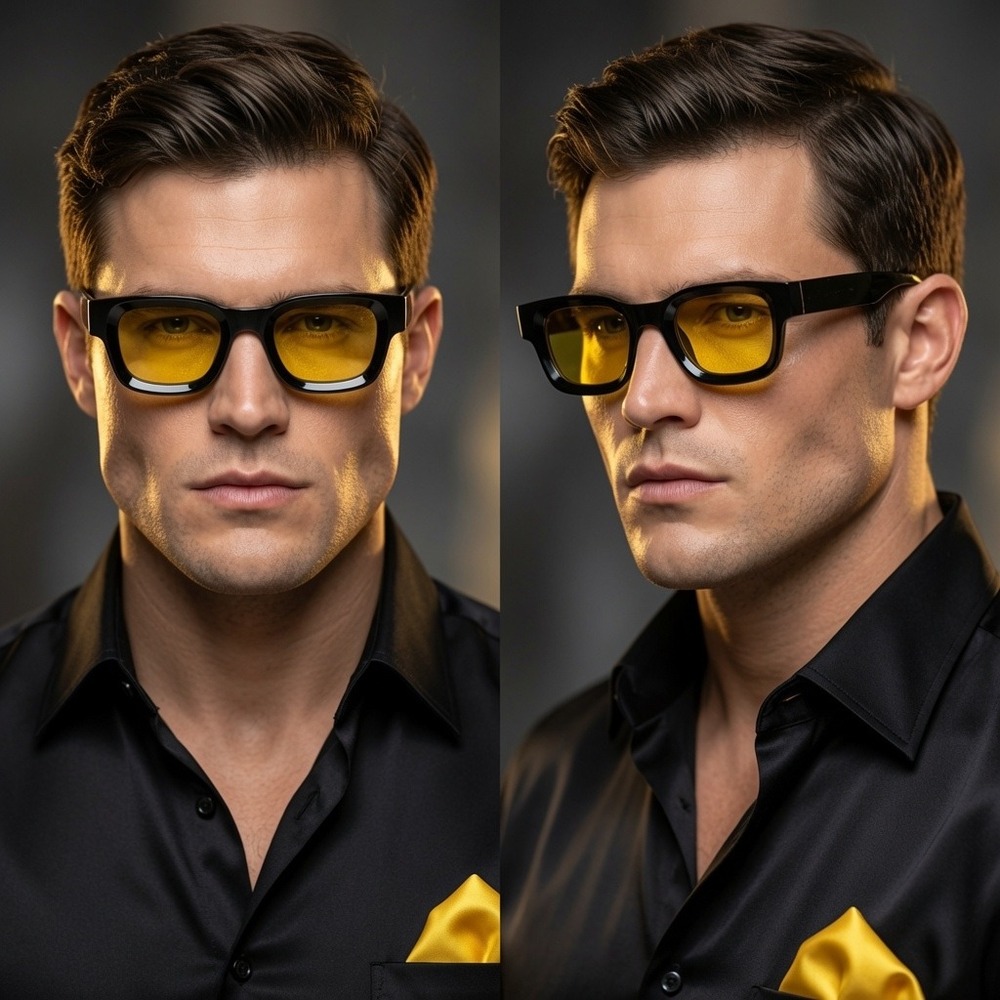 Black Frame Sunglasses Men Yellow Fashion Eye Glasses Outdoor Driving Classy New